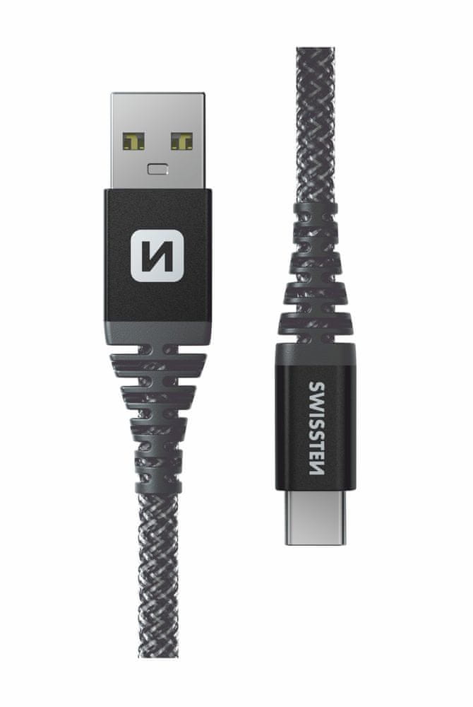 SWISSTEN DÁTOVÝ KÁBEL KEVLAR USB / USB-C 1,5 M 71541010, šedá